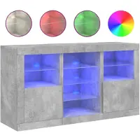 vidaXL Sideboard avec lampes LED gris béton 123x37x67 cm