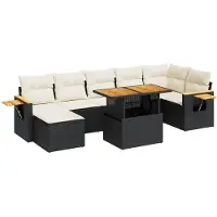 vidaXL Ensemble de jardin canapé 8 pièces avec coussins noir poly rotin