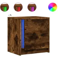 vidaXL Armoire de chevet et lumières LED chêne fumé bois d'ingénierie