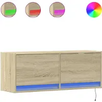 vidaXL Armoire TV murale avec éclairage LED Chêne Sonoma 100x31x35 cm