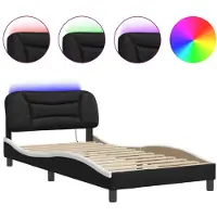vidaXL Cadre de lit avec LED Noir et Blanc 100x200 cm Similicuir