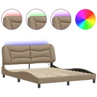 vidaXL Cadre de lit avec LED Cappuccino-Brun 160x200 cm similicuir