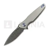 Spartan Blades Couteau pliant Pandia Damascus, Satin/Blasted Titanium & Blue HW