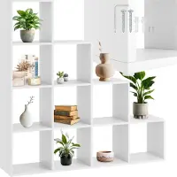 TecTake Bibliothèque Talisa - Bibliothèque ouverte avec 10 compartiments - Design escalier - 130 x 29 x 130 cm - Blanc