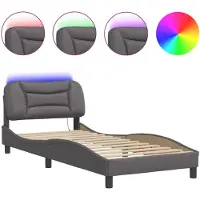 vidaXL Cadre de lit avec LED Gris 90x200 cm Similicuir
