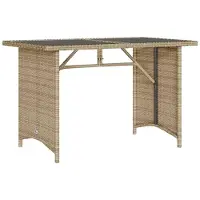 vidaXL Table de jardin avec plateau en verre Beige 110x68x70 cm Poly rotin