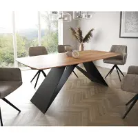 DELIFE Table à manger Edge Boot 200x100 acacia nature cadre en V acier plat noir bord suisse