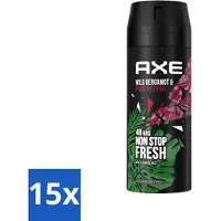 Axe Ax - Déodorant spray pour le corps - 48h Fresh - Bergamote sauvage & Poivre rose - 150 ml - Pack économique - 15 pièces
