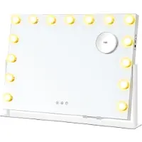 Songmics miroir de maquillage lumineux, 58 x 43 cm, 15 ampoules LED, 3 couleurs,tactile, USB-A/USB-C, blanc mat