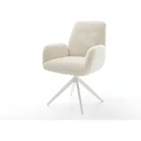 DELIFE Chaise-pivotante Zoa-Flex peluche crème-blanc pied croisé large aspect titane pivotement sur 360° fonction bascule ressorts ensachés