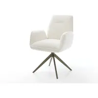 DELIFE Chaise-pivotante Zoa-Flex bouclé doux beige pied croisé large aspect titane pivotement sur 360° fonction bascule ressorts ensachés