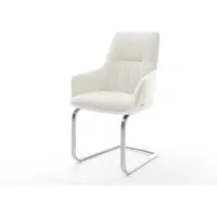 DELIFE Cantilever Zelia-Flex avec accoudoirs bouclé doux beige pied cantilever plat acier inoxydable ressorts ensachés