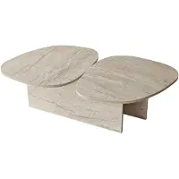 CALICOSY - Table basse double plateau forme organique L125 cm CELESTE