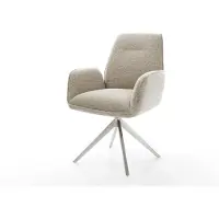 DELIFE Chaise-pivotante Zoa-Flex tissu tissé doux beige pied croisé large acier inoxydable pivotement sur 360° fonction bascule ressorts ensachés
