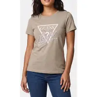 GUESS pour femme. W5YI40I3Z14 T-shirt Triangle avec perles beige (S), Casuel, Vert, Cuir, Manche courte