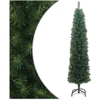 vidaXL Sapin de Noël artificiel mince avec support vert 210 cm PVC