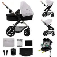 Kinderkraft MOOV 2 - Poussette 4 en 1 - Avec baignoire bébé, poussette et siège enfant MINK PRO i-Size - Grandes roues increvables - UPF50+ - Jusqu'à 27 kg - Gris