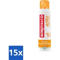 Borotalco – Déodorant spray – Active – Mandarine & Néroli Fresh – 0 % d'alcool – 150 ml - Pack économique - 15 pièces