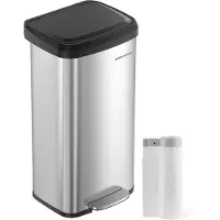 Songmics Poubelle De Cuisine, Poubelle En Acier Inoxydable De 18 Gallons, Avec Couvercle À Ouverture Permanente Et Pédale À Fermeture Douce,