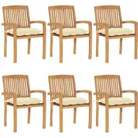 vidaXL Chaises de jardin empilables avec coussins 6 pcs. Bois massif teck