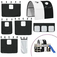 vidaXL Rideaux pour lit mezzanine avec tunnel blanc et noir polyester