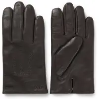 BOSS Gants en cuir doublés en laine mélangée avec logo
