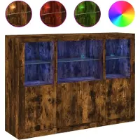 vidaXL Sideboards avec lampes LED 3 pcs. Chêne fumé Matériau dérivé du bois