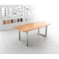 DELIFE Table à manger Edge Boot 200x100 Acacia Naturel Acier Inoxydable Large Bord Suisse