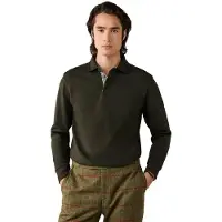 Hackett London pour homme. HM5700021 Polo rugby Woven Pocket Trim vert (S), Casuel, Coton, Manche longue