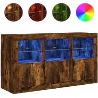 vidaXL Sideboard avec lampes LED chêne fumé 123x37x67 cm