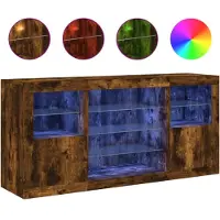 vidaXL Buffet avec lampes LED chêne fumé 142,5x37x67 cm