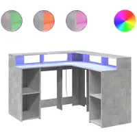vidaXL Bureau LED gris béton 130x130x91 cm bois composite