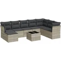 vidaXL Ensemble de salon de jardin 9 pièces avec coussins gris clair Poly rotin