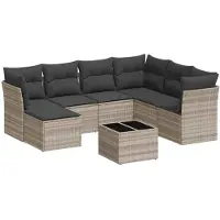 vidaXL Ensemble de jardin canapé 8 pièces avec coussins gris clair Poly rotin
