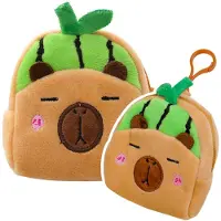 Lean Portefeuille Peluche Avec Porte Clé Capybara Pastèque Vert 9,5 X 8 Cm