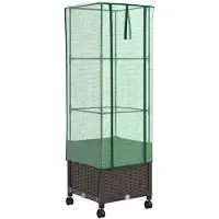 vidaXL Jardinière avec couvercle de serre et roulettes, marron, en PP