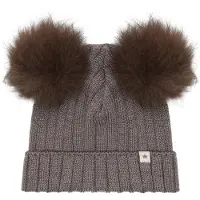 Huttelihut Bonnet - Laine - Brown Mélange av. Pompon en Fourrure - - 2-4 ans (92-104) - Bonnet