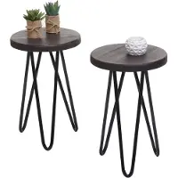 Mendler Set De 2 Tables D'appoint Hwc-A80, Table De Nuit Table Basse, Industrial Bois Véritable Ø25cm Brun Foncé