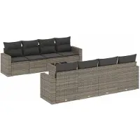 vidaXL Ensemble de salon de jardin 9 pièces avec coussins Gris Poly rotin