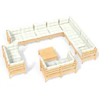 vidaXL ensemble salon de jardin 13 pièces avec coussins Crème pin massif