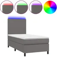 vidaXL Lit Boxspring avec matelas & LED Gris 80x200 cm Similicuir