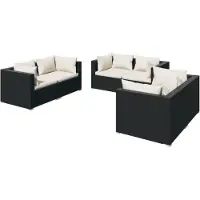 vidaXL Ensemble salon de jardin 6 pièces avec coussins Poly rotin noir