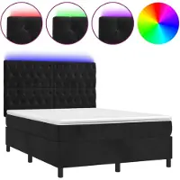 vidaXL Lit boxspring avec matelas & LED noir 140x190 cm velours