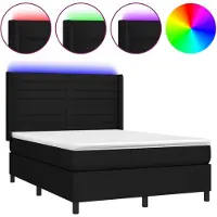 vidaXL Lit Boxspring avec matelas & LED Noir 140x200 cm Tissu