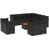 vidaXL Ensemble de 12 canapés de jardin avec coussins noir poly rotin