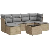 vidaXL Ensemble de salon de jardin 7 pièces avec coussins Beige Poly Rattan