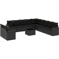 vidaXL Ensemble de 12 canapés de jardin avec coussins noir poly rotin