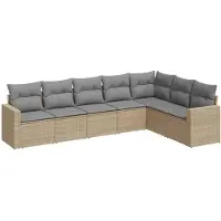vidaXL Ensemble de salon de jardin 7 pièces avec coussins Beige Poly Rattan