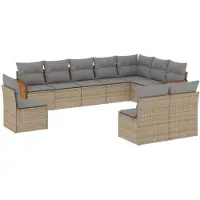 vidaXL Ensemble de salon de jardin 10 pièces avec coussins Beige Poly Rattan