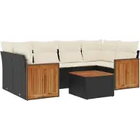 vidaXL Ensemble de salon de jardin 7 pièces avec coussins noir poly rotin